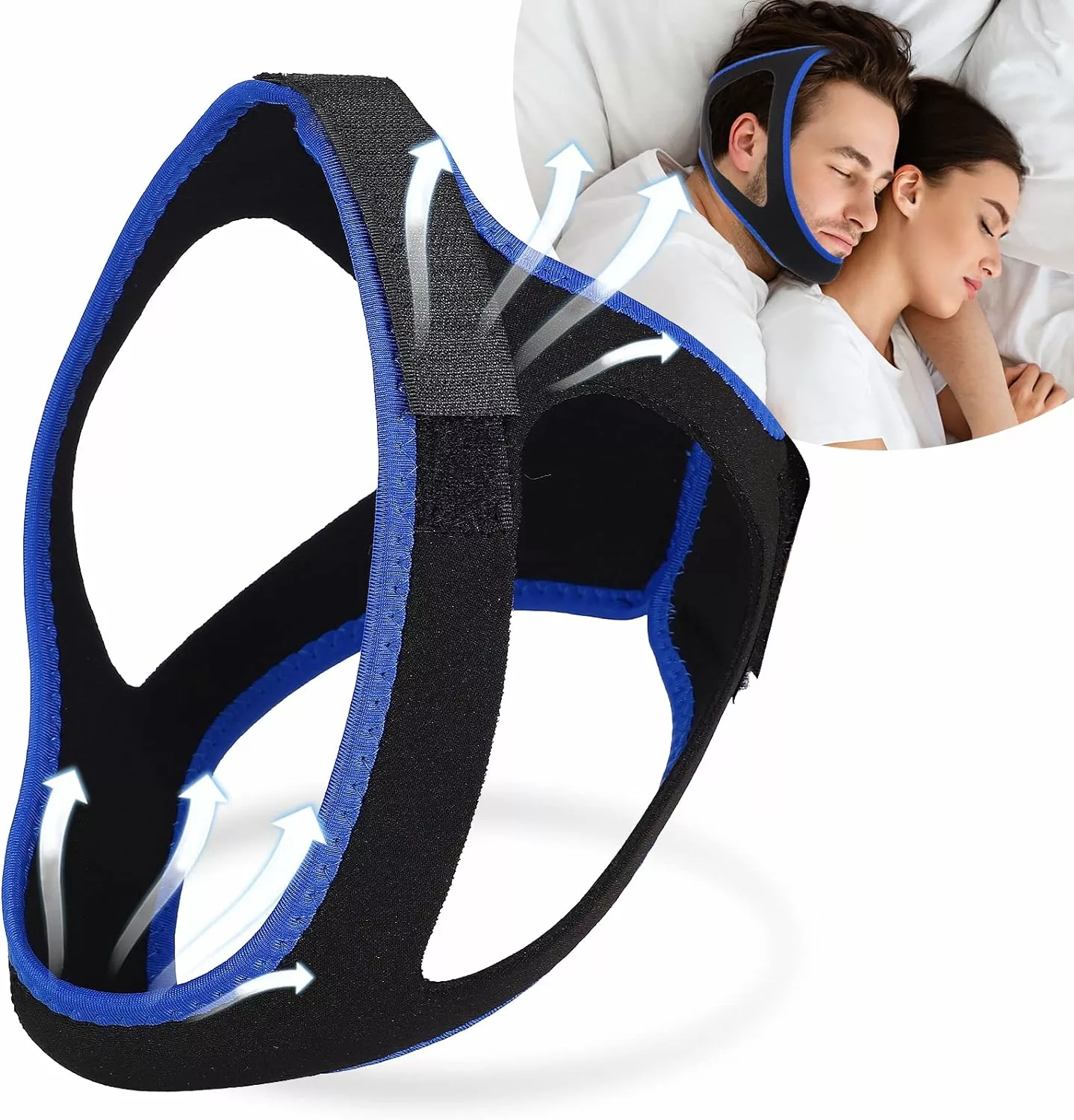 Anti Snoring Chin Strap for Sleep Apnea, Adjustable and Breathable Chin Strap for Cpap Users, Effective Snoring Solution to Stop Snoring for Men and Women (Blue)