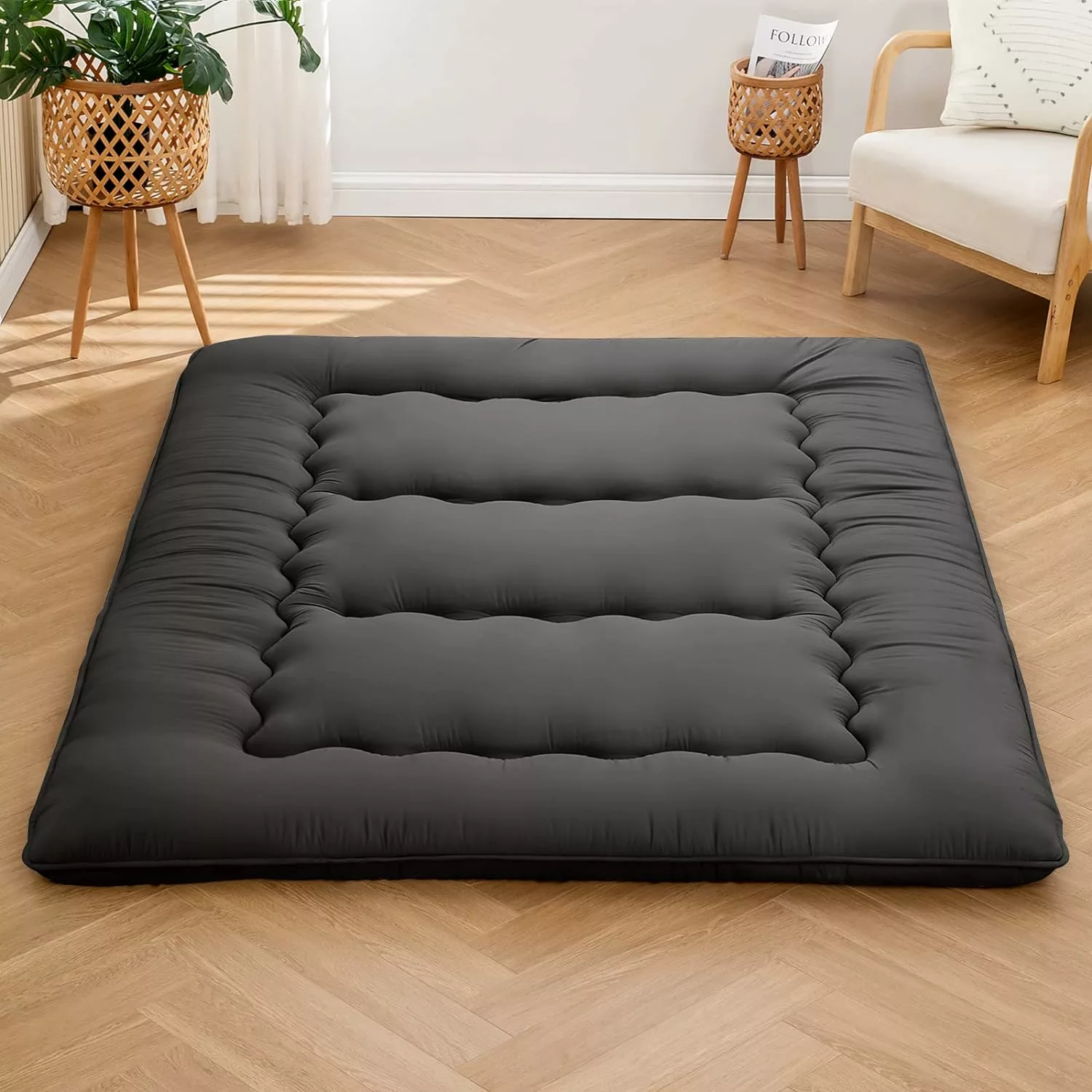 Futon Mattress Mattress Topper Short Queen Japanese Floor Mattress Memory Foam Tatami Foldable Sleeping Mattresses Camping Mattress,Black