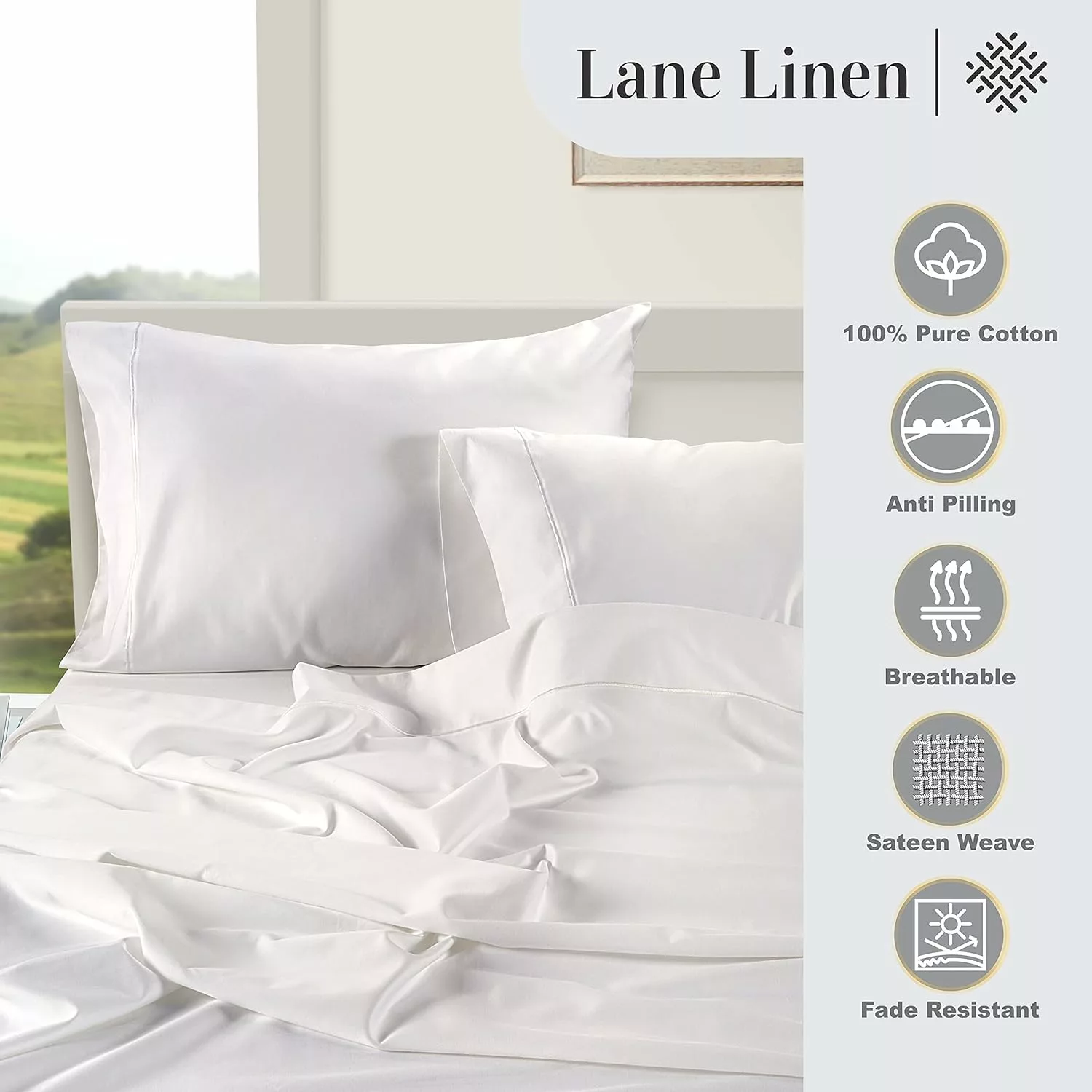 LANE LINEN 100% Egyptian Cotton Bed Sheets - 1000 Thread Count 4-Piece White King Set Bedding Sateen Weave Luxury Hotel 16 Deep Pocket (Fits Upto 17 Mattress)