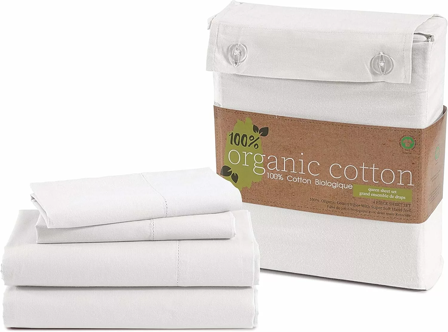 LANE LINEN 100% Organic Cotton White Queen Sheets, 4-Piece Bed Sheets for Queen Size Bed Percale Weave Ultra Soft Queen Sheet Set, Natural Cooling, Breathable, Fits Mattress Upto 15 Deep