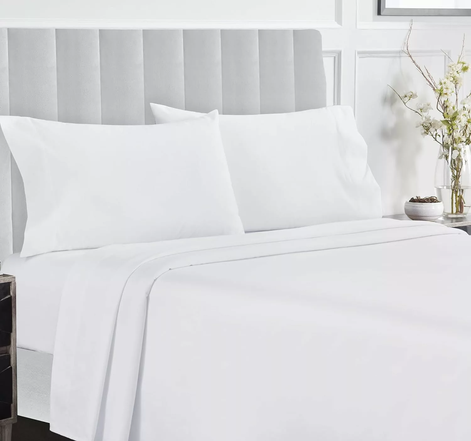 Luxury Queen Sheets Set - 400 Thread Count 100% Cotton Sheets for Queen Size Bed, Extra Soft, Breathable  Cooling Sheets, Wrinkle Resistant 4 Piece Deep Pocket Bed Sheets (White)