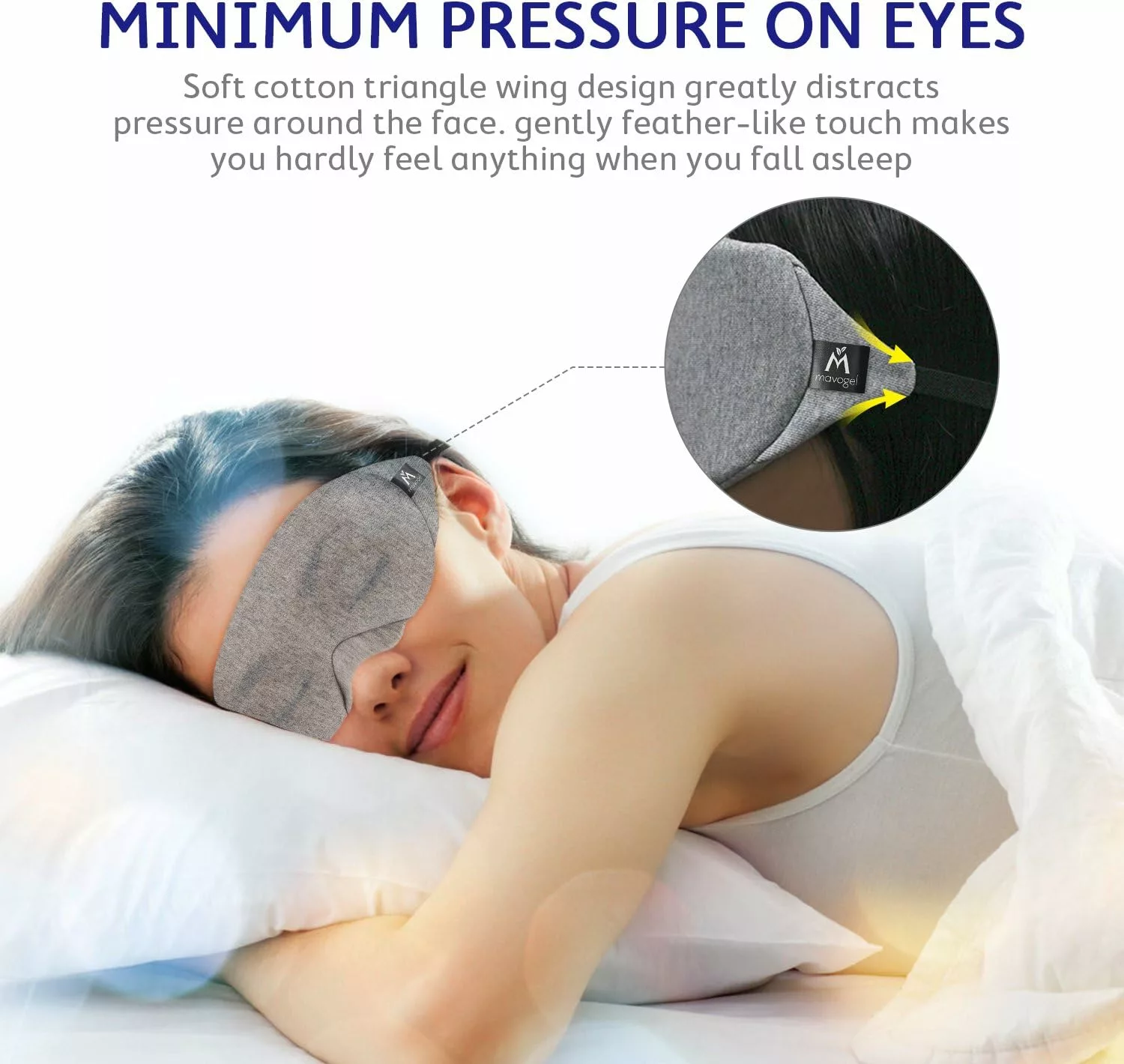 Mavogel Cotton Sleep Eye Mask - Updated Design Light Blocking Sleep Mask, Soft and Comfortable Night Eye Mask for Men Women, Eye Blinder for Travel/Sleeping, Includes Travel Pouch, Grey