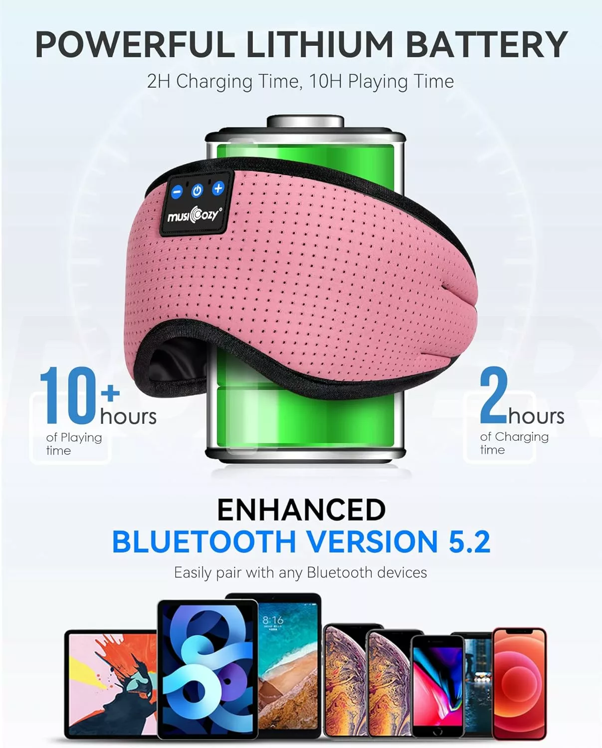 MUSICOZY Sleep Headphones Bluetooth 5.2 Headband Sleeping Eye Mask for Mom Women Men Wireless Music Earbuds Earphones for Side Sleepers Built-in HD Speakers Cool Gadgets Unique Gifts