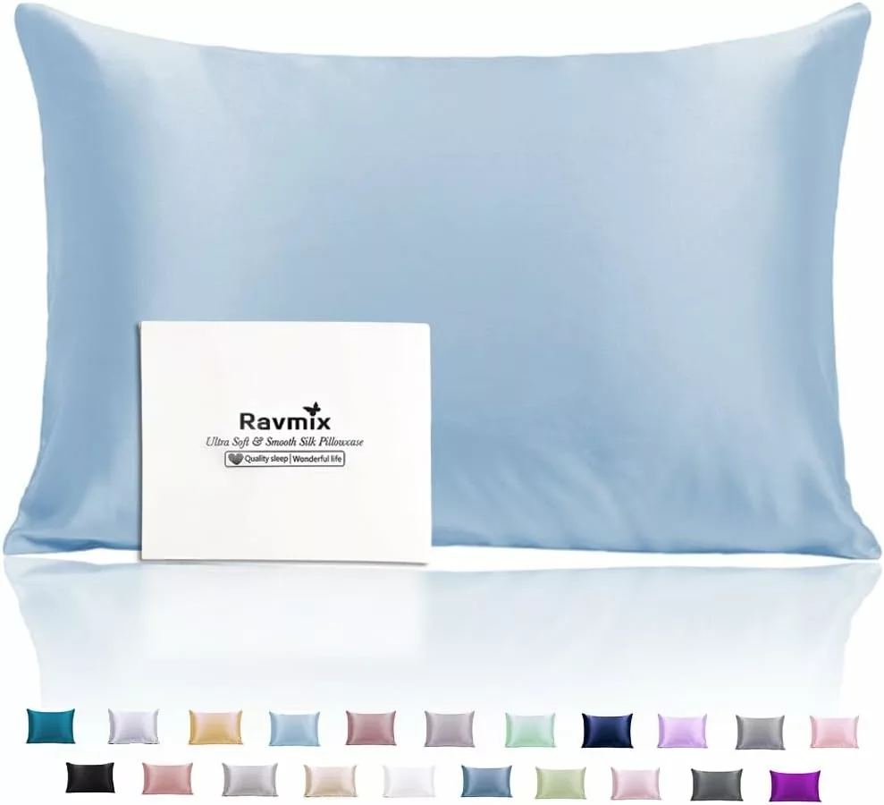 Silk Pillowcase for Hair and Skin with Hidden Zipper, Ravmix Both Sides 21Momme Mulberry Silk Pillowcase Cooling Pillowcase Standard Size 20×26inches, 1PCS, Silver Grey