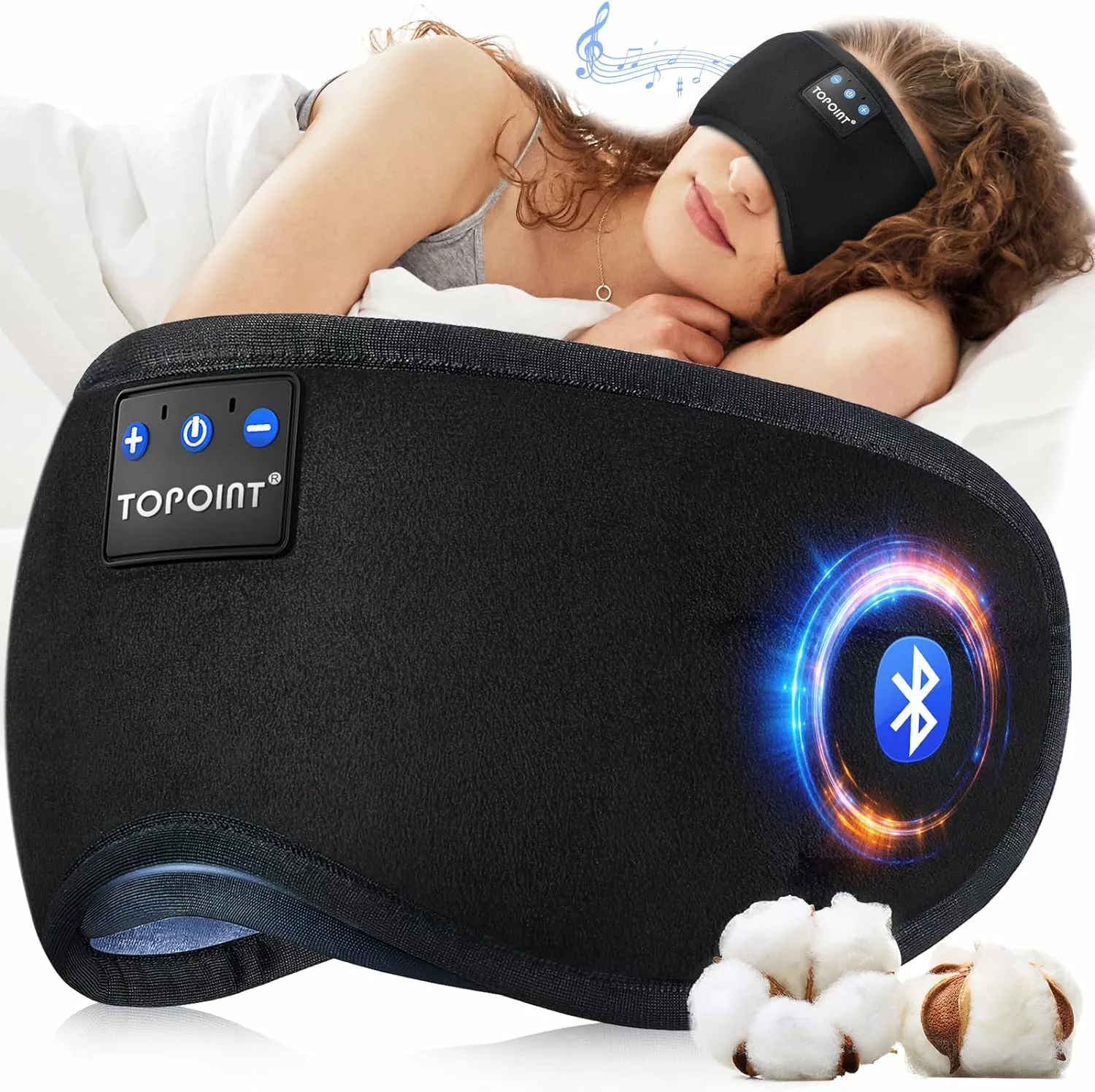 TOPOINT Sleep Mask Headphones Wireless Bluetooth 5.2, Eye Mask for Sleeping Side/Back Sleepers Travel Music Headsets with Microphone Handsfree Men Women Girls Gifts