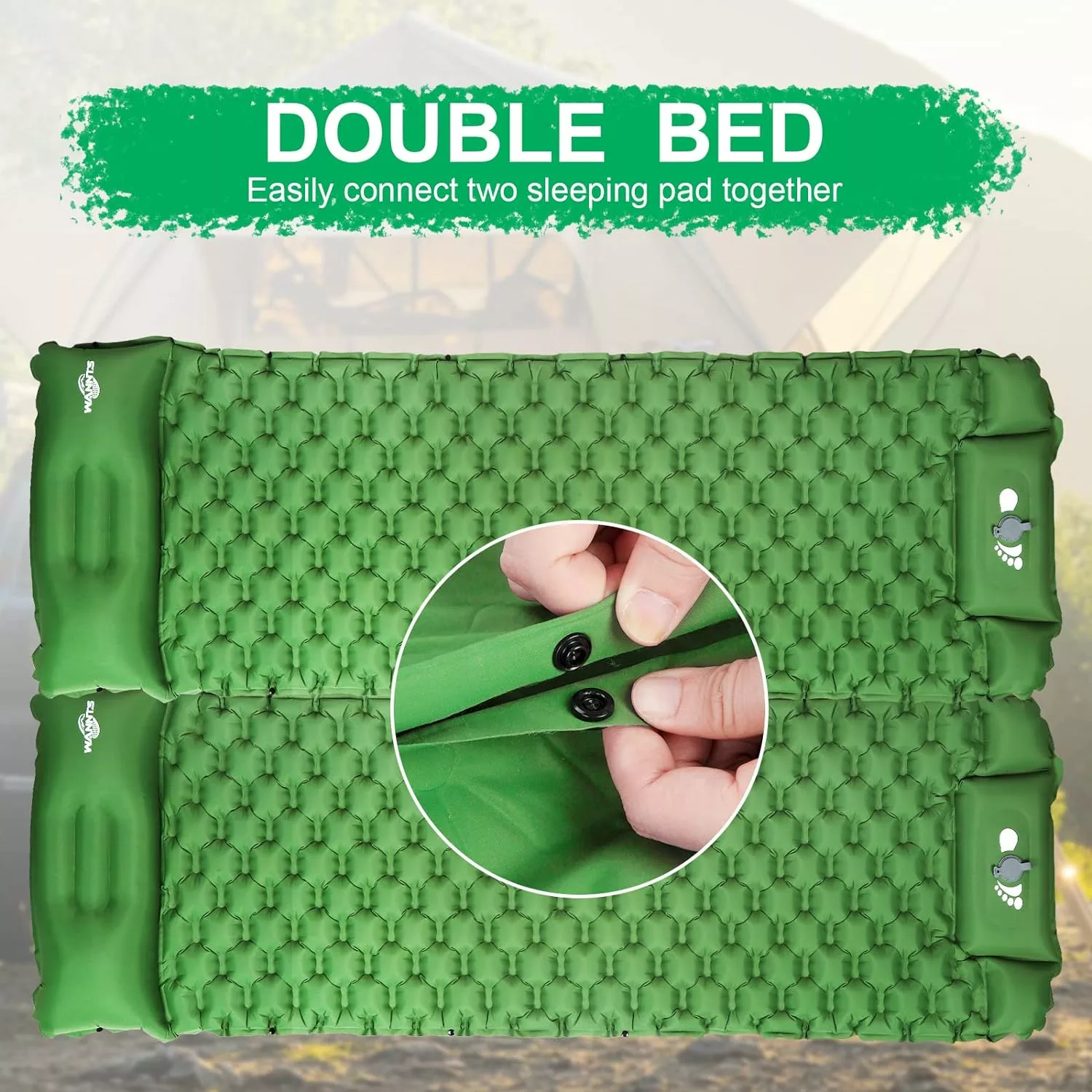 WANNTS Sleepin Pad Ultralight Inflatable Sleeping Pad for Camping, 75X25, Built-in Pump, Ultimate for Camping, Hiking - Airpad, Carry Bag, Repair Kit - Compact  Lightweight Air Mattress(Green)